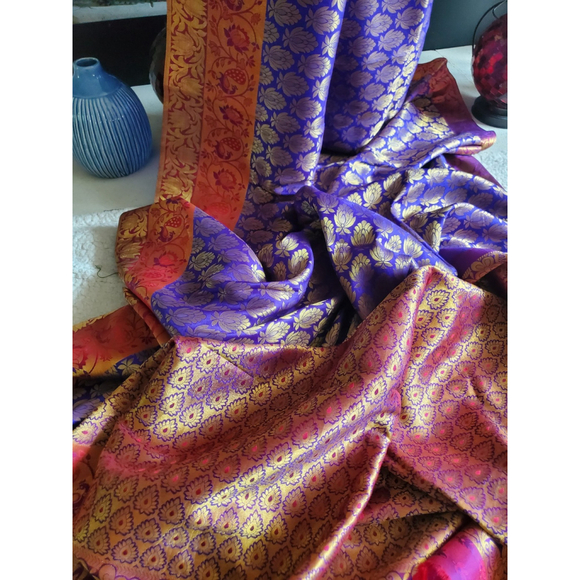 Women Pure Silk Royal Kanjivaram Saree Wedding Party Festive Handloom - Picture 15 of 16